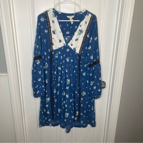 Matilda Jane Day Trippin Blue Floral Tunic Peasant Boho Mini Dress Size M - Picture 2 of 12